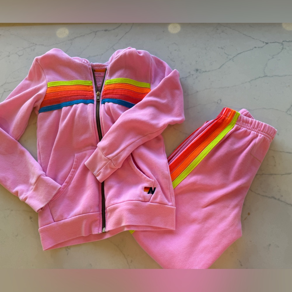 Aviator Nation Girls Kids Pink Neon Stripe Sweatshirt Set size 8